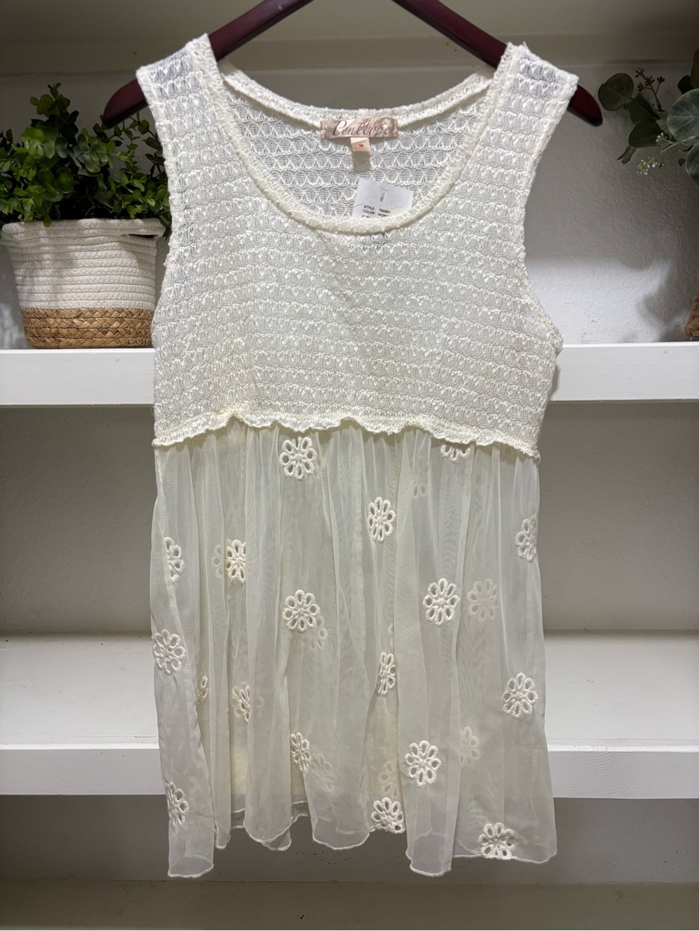 Penelope Cream Lace Knit & Floral Tulle Camisole Tank